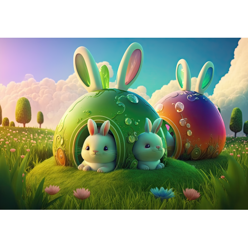 Puzzle personalizat, Oktane, Funny cartoon bunnies rainbow ears riding on grass, suprafata din carton, A4, 120 piese